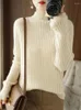 Women's Sweaters Fashion Women Autumn Winter 30% Merino Wool Clothes Mock-Neck Striped Sweater Long-Sleeved Knitted Pullovers Female Tops