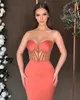 Sexy Coral Pink Mermaid Vestidos de noche Sweetheart Beads Illusion Bodice Fiesta formal Vestido de fiesta Alfombra roja Vestidos largos para ocasiones especiales