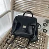 School Bags 2023 Genuine Leather Girls for Women Black White Silver Fashion Backpack 230804