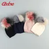 Berretti Geebro Berretti in morbido cotone lavorato a maglia in cashmere Bambino con patchwork Cappelli con pompon a triplo colore Cappellini Skullies per bambini