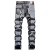 Męskie dżinsy Autumn Punk Grey Fashion Midwaist Slim Plaid Applied -Cloth spółka spółki osobowość Hip Hop Motocyklowe odzież 230803