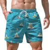 Pantaloncini da uomo Cartone animato Barca a vela Stampato in 3D Spiaggia Moda casual Hawaiian Surf Nuoto Trendy