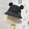 Cappelli a tesa larga Cappello di paglia kawaii Cappello estivo Orecchie da orso Visiera parasole Berretto coreano Tessuto da spiaggia Secchio Protezione solare solida Pescatore Ragazza da viaggio