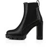 Famoso vermelho Design Lug Sole Ankle Boots Women Booty Black Leather Genuine Ladies Bottes Marcas Luxuosas Booties Capahuttas Movidastic