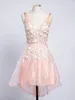 Party Dresses Pink Short Homecoming Gowns Straps V Neck Cocktail Floral Open Back Sleeveless Wedding Mini Prom Dress