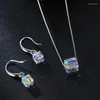 Collier boucles d'oreilles ensemble de perles colorées de luxe cristaux d'autriche couleur argent cube pendentif balancent bracelet pour les femmes