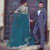Nowe zielone muzułmańskie sukienki wieczorowe A-line tiulowe aplikacje w szyku V-Neck Kościa Islamski Dubaj Arabii Arabski Long Elegancka wieczorowa suknia