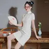 Vêtements ethniques femmes chinois rétro amélioré Cheongsam été jeune moderne à manches courtes blanc Qipao robe