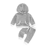 衣類セットシチェット秋の幼児の男の子の男の子の女の子カジュアルスーツストライププリント長袖フード付きトップスパッチワークパンツスプリング服x0803