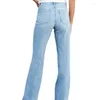 Jeans feminino 2023 verão lavagem com água moda versátil cintura média jeans pantalon largo