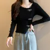 Women's Sweaters Knitted Fashion T Shirts Female Y2K Women Irregular Ruched Bow White Cute Party Korean Club Sexy Tops Ladies Basic Casual