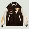 Mens Jackets Hip Hop Furry Bee Letters Emelcodery Baseball Jacket Streewear Harajuku повседневная свободная бомбардировка унисекс мода 230804