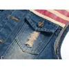 Gilet da uomo 2023 New Fashion Strappato Flag Blue Jeans Denim Jeans Jacket Uomo senza maniche M-3XL PA071