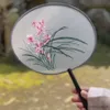 Chinese Style Products Embroidery Fan Antique Round Hand Hanfu Suit Fan Classical Vintage Dance Cheongsam Fan Classical Plants Flowers R230804