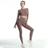 Dameslegging Dames Sport Gymkleding Trainingsset Panty's Crop Top 2-delig Naadloze lange mouwen Fitness Yoga