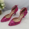 Dress Shoes 2023 Arrival Summer Fuschia Pink Bridal Wedding And Purse Ladies Big Size Ankle Strap Party Bag Set Pointed Toe