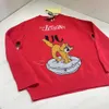 Cor vermelha crianças camisolas marca designer crianças malha hoodies rund pescoço pulôver adorável gato impressão crianças camisolas de malha