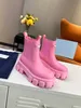 Bota feminina de designer de luxo Botas monolíticas de couro Re-Nylon Bolsa Bota escovada Botas femininas de combate tornozelo plataforma cunhas com cadarço bico redondo salto alto botas planas volumosas