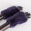 Fingerlose Handschuhe Frauen 100 echte echte gestrickte Rex Kaninchenfell Fäustlinge Winter warme Dame handgemachte Strickhandschuh 230804