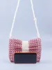 Evening Bags Network Red Handmade DIY Knitted Pink Pearl Bow Flap Retro Elegant Dinner Beaded Crossbody Bag 230803