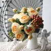 Fleurs décoratives simulées Bouquets de fleurs de Rose Faux 5 tissu coloré artificiel pour la décoration de bureau à domicile