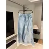 Jupes femmes 2023 mode été bleu Denim imprimé SatinMidi jupe Vintage taille haute fermeture éclair femme Mujer