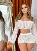 Abiti da lavoro Weird Puss Sexy See Through Women Set da 2 pezzi Summer Stretch Manica lunga Crop Top Shorts Skinny Matching Streetwear Abiti