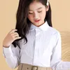 Koszule dla dzieci jesień dziecięce dziecko nastoletnie dziewczyny białe bluzka z długim rękawem mundur szkolny dziewczyna bawełna koszula dla dzieci 6 8 10 12 14 lat 230803