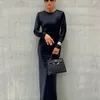 Plus size Dresses Clacive Casual Black Satin Women'S 2023 Elegant O Neck Long Sleeve Ankle Length Dress Fashion Simple Silky Female 230803