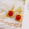Boucles d'oreilles pendantes mode tempérament femmes carré d'or rouge pierre levier boucle d'oreille mariage fête d'anniversaire anniversaire cadeau bijoux