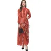 Women's Runway Dresses O Neck Long Sleeves Polka Dots Printed Ruffles Elegant Fashion Maxi Designer Vestidos