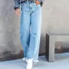 Calça Jeans Feminina Verão Cargo Cintura Alta Casual Borda Reta Modificada Tipo de Perna Larga Streetwear coreano