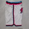 Shorts de basquete Miami White Running Roupas esportivas com bolsos com zíper Just Done Size S-XXL Mix Match Order Costurado de alta qualidade