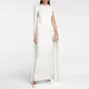 カジュアルドレススプリングファッション女性ラウンドネックフルスリーブハイウエスト白いカスタマイズされた長床の長さのイブニングドレス