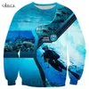 Hoodies voor heren Hx Love Duiken Sweatshirts 3D-afbeeldingen Zeebodem School of Fish Sportkleding Mode Gesplitste truien Grappige casual kleding