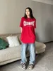 Damen-T-Shirt, übergroß, Y2K-Vintage-Buchstabe, Stern-Druck, T-Shirts, koreanischer Trend, Streetwear, rot, kurzärmelig, T-Shirts, Hip Hop, Harajuku, schwarzes Top, Damen, 230804