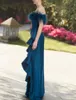 Elegante lange blauwe off-shoulder galajurken met veren zeemeermin taffeta rug robe de soiree vloer lengte formele feestjurken voor vrouwen