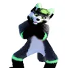 Costume da mascotte di volpe di cane Husky Fursuit Vestito da travestimento di fantasia di Halloween Vestito di pelliccia verde e scuro Pelliccia lunga275m