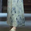 Roupas étnicas 2023 Feminino Vintage Cheongsam Chinês Melhorado Qipao Vestido Nacional Flor Estampado Algodão Linho Elegante Longo