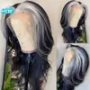 Brazilian Hair Gray Highlight Wig 13x4 Body Wave Lace Front Wigs Transparent Platinum Blonde Highlight Colored Synthetic Wigs For Women