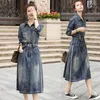 Casual Dresses Fashion Leisure Three-Quarter Sleeves Women's Denim Dress 2023 Autumn Medium Long Ladies Temperament Cowgirl A-Line kjol