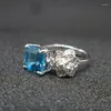 Cluster Rings 925 Sterling Silver Blue Topaz Ring Fashion Gift For Women Jewelry Rose Open Fine