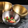 Dinnerware Sets Large Capacity Stainless Steel Salad Bowls Korean Soup Rice Noodle Ramen Bowl Kitchen Container Gold 20X9CM
