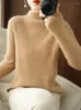 Women's Sweaters Fashion Women Autumn Winter 30% Merino Wool Clothes Mock-Neck Striped Sweater Long-Sleeved Knitted Pullovers Female Tops