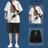 Men's Tracksuits Summer Tracksuit Men Cotton Oversized Japanese Anime T-Shirts Shorts 2 Piece Male Clothing Casual Short Sleeve Set