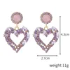 Trendy Crystal Purple Love Heart Dangle Oorbellen Voor Vrouwen Elegante Mode Geometrische Party Pendiente