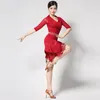 Sahne Giyim 2023 Kadın Dans Balo Salonu Elbisesi Samba Kostümü Seksi Parti şeffaf örgü İnci Tassel Stranty Tek Parçalı Latin Gül