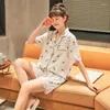 Women's Sleepwear Sexy Women 2PCS Nightwear Print Floral Rayon Pajamas Suit Sleep Set Loose Lingerie Home Clothing Summer Pijamas Sets