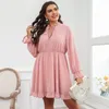 Plus Size Jurken Della Mel Plus Size Korte Jurk Vrouwen Kleding Elegante Jurken Roze Lange Mouw Kant Chiffon Party Casual Big Size Vrouwelijke Jurk 230803