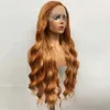 Cabelo Humano Capless Perucas Sintético Front Lace Front Breakbreak Livre Perucas Para Mulheres Longo Ondulado LoiroCastanhado Brasileiro DiárioCosplay Anime Fibra de Alta Temperatura x0802